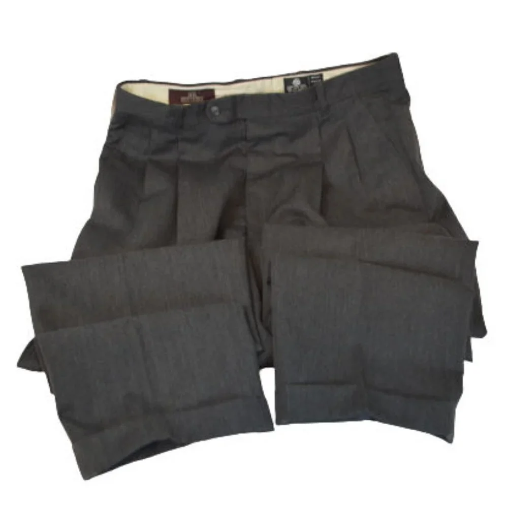 RIVIERA Dress Pants Gray 100% Wool Pleated Pants